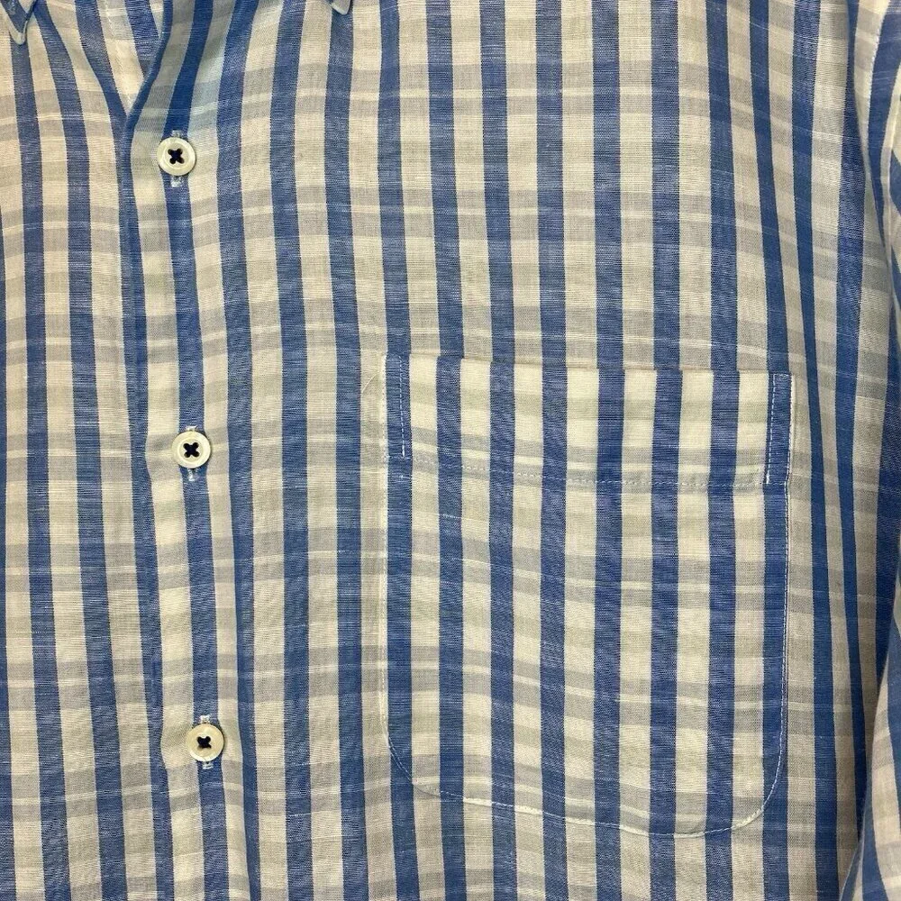 PETER MILLAR Cotton & Linen Blue Plaid Long Sleeve Casual Shirt XL EUC